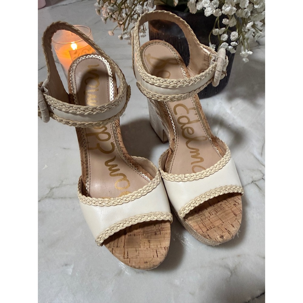 Sam Edelman Womens Ivory Woven Raffia Platform Wedge Sandals Size 8M Braided